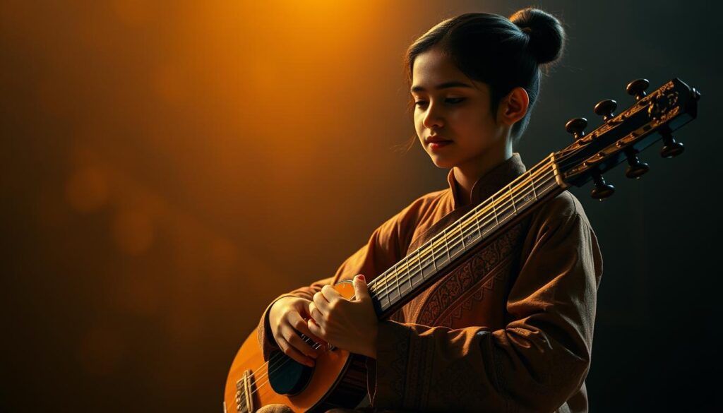 musisi remaja memainkan alat musik tradisional